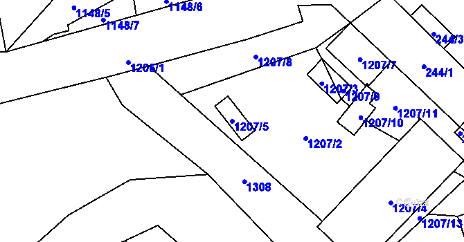 Parcela st. 1207/5 v KÚ Meclov, Katastrální mapa