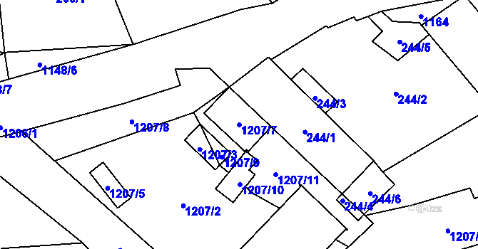 Parcela st. 1207/7 v KÚ Meclov, Katastrální mapa