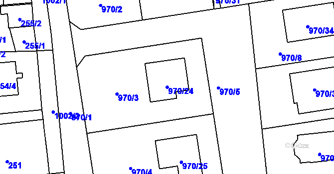 Parcela st. 970/24 v KÚ Meclov, Katastrální mapa