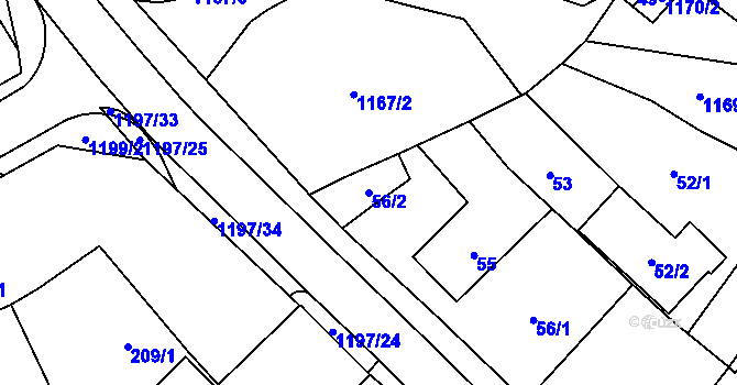 Parcela st. 56/2 v KÚ Meclov, Katastrální mapa