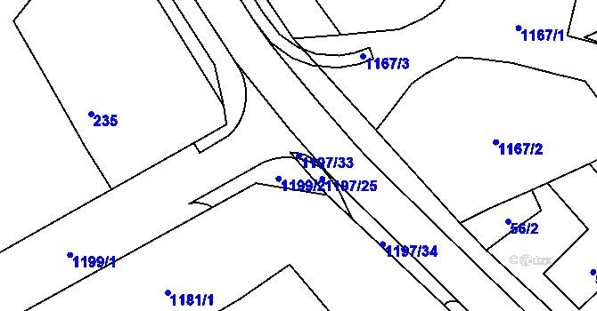Parcela st. 1197/33 v KÚ Meclov, Katastrální mapa