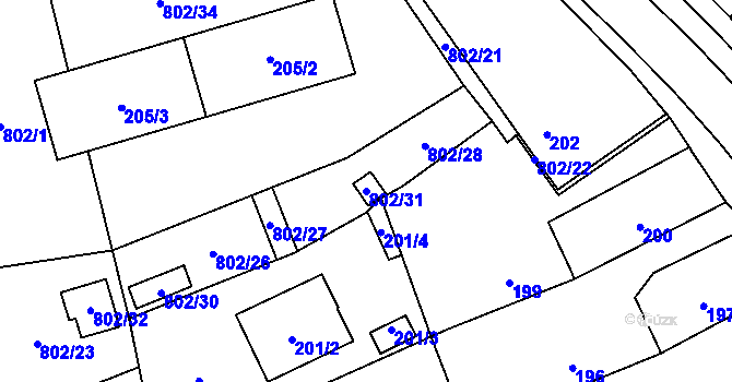 Parcela st. 802/31 v KÚ Meclov, Katastrální mapa