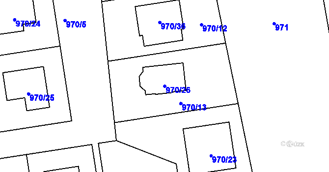 Parcela st. 970/26 v KÚ Meclov, Katastrální mapa
