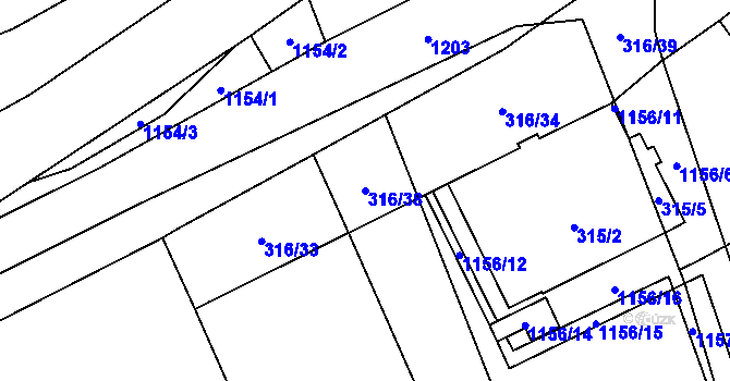 Parcela st. 316/38 v KÚ Meclov, Katastrální mapa