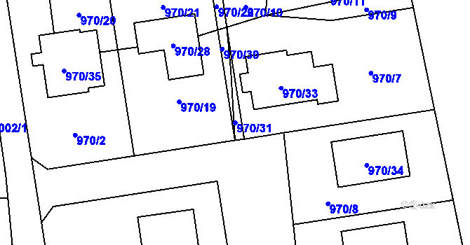 Parcela st. 970/31 v KÚ Meclov, Katastrální mapa