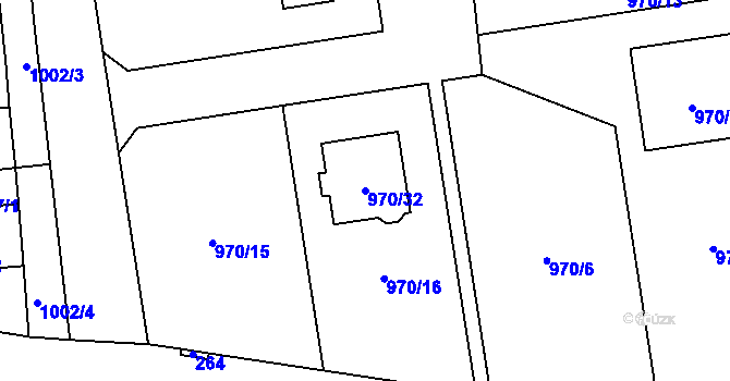 Parcela st. 970/32 v KÚ Meclov, Katastrální mapa