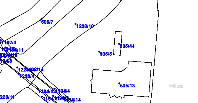 Parcela st. 505/5 v KÚ Mračnice, Katastrální mapa
