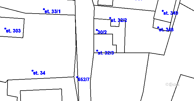 Parcela st. 32/3 v KÚ Mečeříž, Katastrální mapa