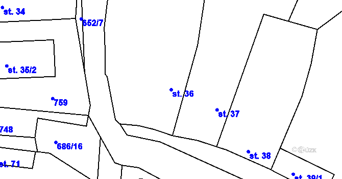 Parcela st. 36 v KÚ Mečeříž, Katastrální mapa