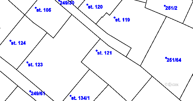 Parcela st. 121 v KÚ Mečeříž, Katastrální mapa