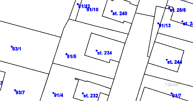 Parcela st. 234 v KÚ Mečeříž, Katastrální mapa