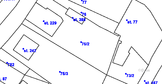 Parcela st. 75/2 v KÚ Mečeříž, Katastrální mapa