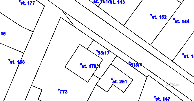 Parcela st. 95/17 v KÚ Mečeříž, Katastrální mapa