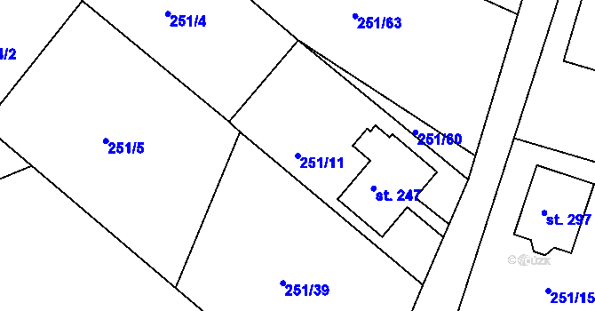 Parcela st. 251/11 v KÚ Mečeříž, Katastrální mapa