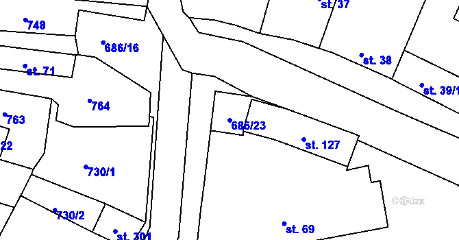Parcela st. 686/23 v KÚ Mečeříž, Katastrální mapa