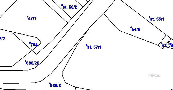 Parcela st. 57/1 v KÚ Mečeříž, Katastrální mapa