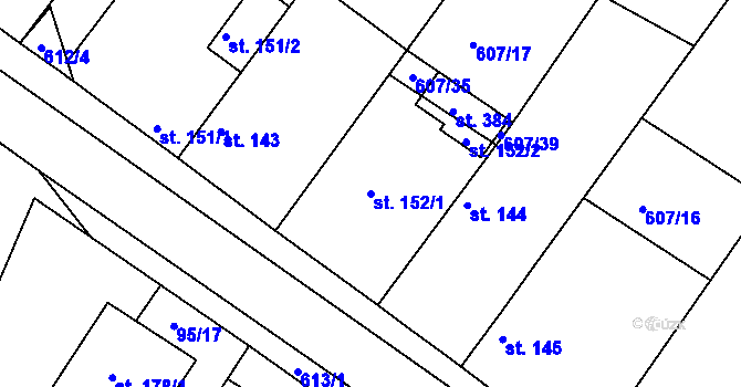 Parcela st. 152/1 v KÚ Mečeříž, Katastrální mapa