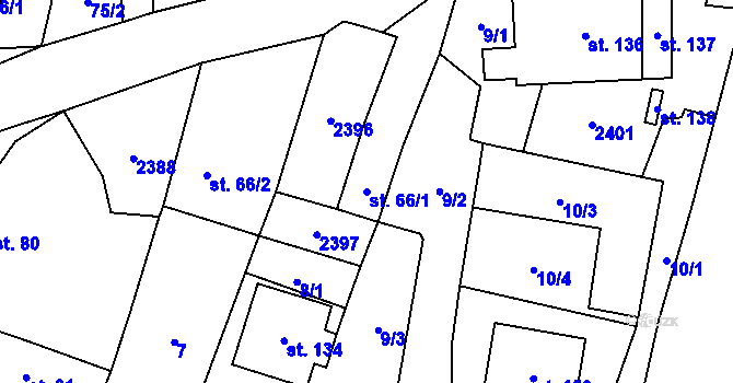Parcela st. 66/1 v KÚ Mečichov, Katastrální mapa