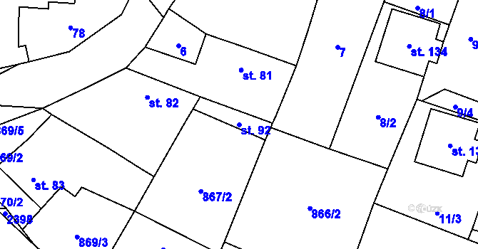 Parcela st. 92 v KÚ Mečichov, Katastrální mapa