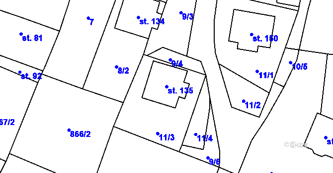 Parcela st. 135 v KÚ Mečichov, Katastrální mapa
