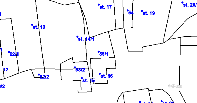 Parcela st. 55/1 v KÚ Mečichov, Katastrální mapa