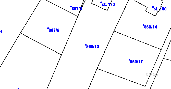 Parcela st. 860/13 v KÚ Mečichov, Katastrální mapa