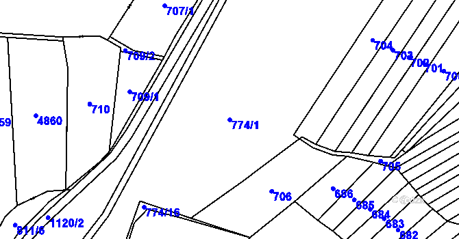 Parcela st. 774/1 v KÚ Bíluky, Katastrální mapa