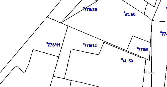 Parcela st. 775/12 v KÚ Bíluky, Katastrální mapa