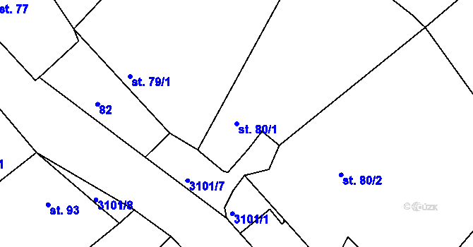 Parcela st. 80/1 v KÚ Měčín, Katastrální mapa