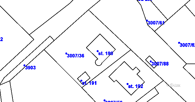 Parcela st. 190 v KÚ Měčín, Katastrální mapa