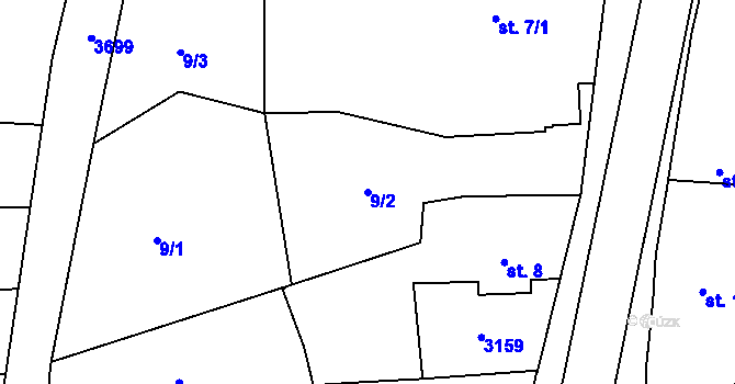Parcela st. 9/2 v KÚ Měčín, Katastrální mapa