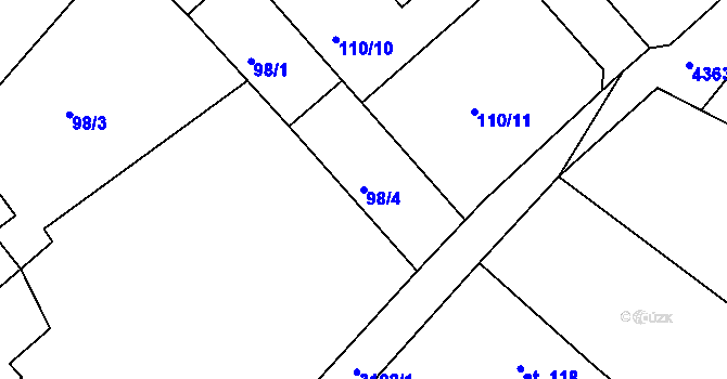 Parcela st. 98/4 v KÚ Měčín, Katastrální mapa