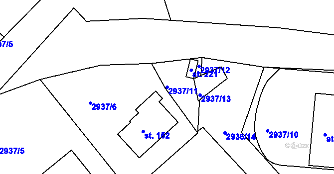 Parcela st. 2937/11 v KÚ Měčín, Katastrální mapa
