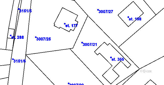 Parcela st. 3007/21 v KÚ Měčín, Katastrální mapa