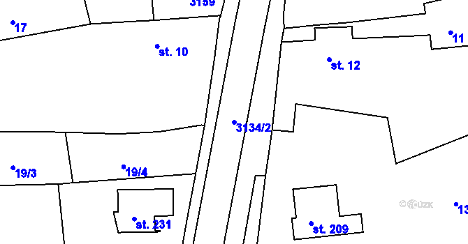 Parcela st. 3134/2 v KÚ Měčín, Katastrální mapa