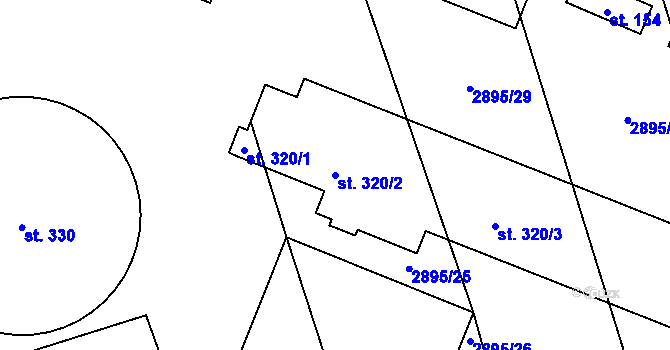 Parcela st. 320/2 v KÚ Měčín, Katastrální mapa