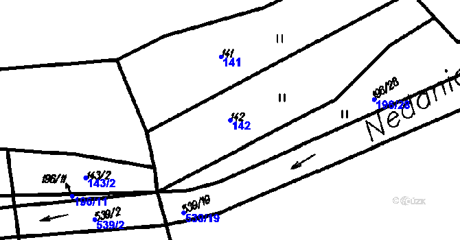 Parcela st. 142 v KÚ Nedaničky, Katastrální mapa
