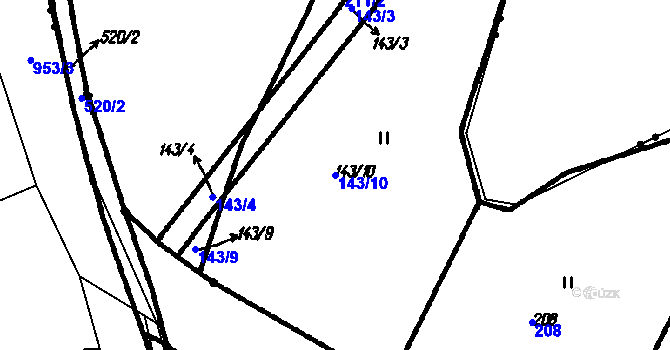 Parcela st. 143/10 v KÚ Nedaničky, Katastrální mapa