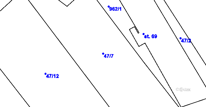 Parcela st. 47/7 v KÚ Třebýcina, Katastrální mapa