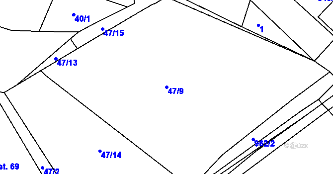 Parcela st. 47/9 v KÚ Třebýcina, Katastrální mapa