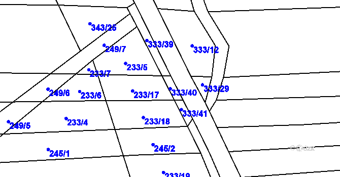 Parcela st. 333/40 v KÚ Třebýcina, Katastrální mapa