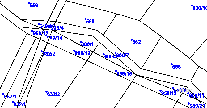Parcela st. 600/3 v KÚ Třebýcina, Katastrální mapa
