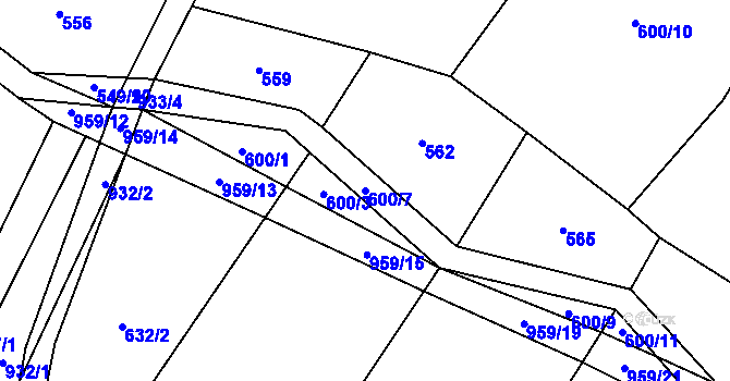 Parcela st. 600/7 v KÚ Třebýcina, Katastrální mapa