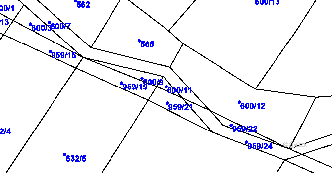Parcela st. 600/11 v KÚ Třebýcina, Katastrální mapa