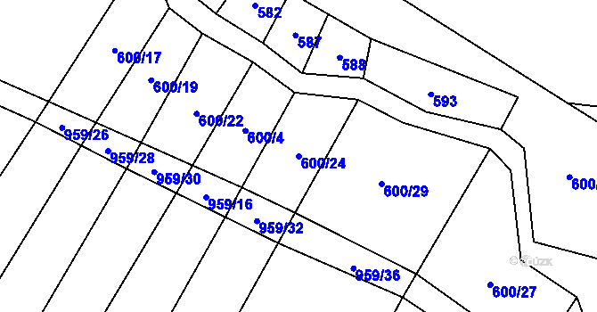 Parcela st. 600/24 v KÚ Třebýcina, Katastrální mapa