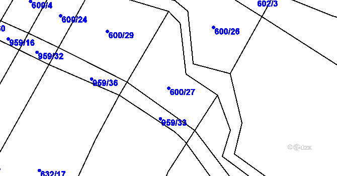 Parcela st. 600/27 v KÚ Třebýcina, Katastrální mapa