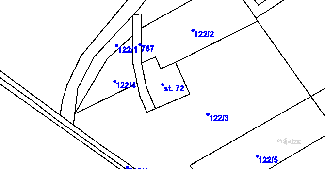 Parcela st. 72 v KÚ Horní Halže, Katastrální mapa