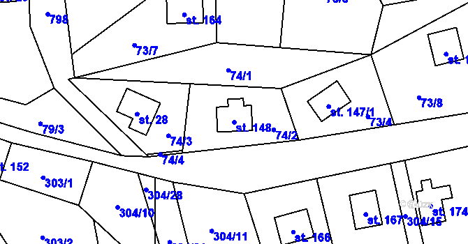 Parcela st. 148 v KÚ Horní Halže, Katastrální mapa