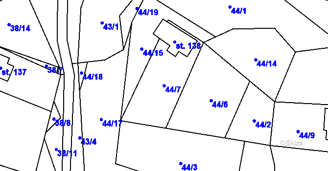 Parcela st. 44/7 v KÚ Horní Halže, Katastrální mapa