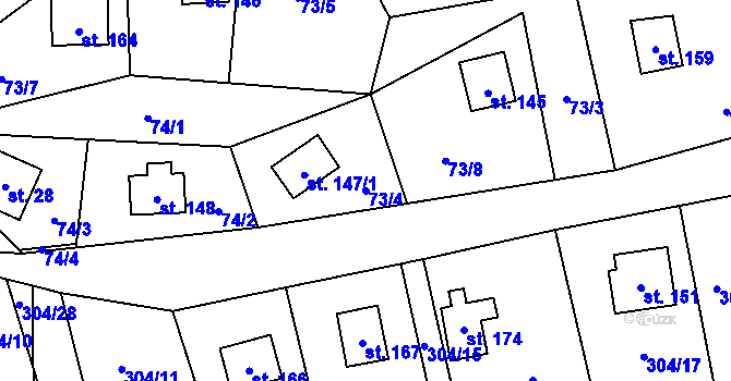 Parcela st. 73/4 v KÚ Horní Halže, Katastrální mapa